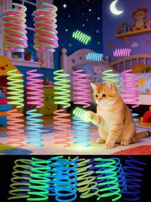 Happy Kitten 2/4/8pcs Glowing Spring Cat Toy Set, Spiral Design, Colorful Interactive Kitten Toys, Suitable For Cats To Chase, Play And Exercise, Perfect For Nighttime Interaction And Entertainment, Suitable For Kittens And Adult Cats - View 1