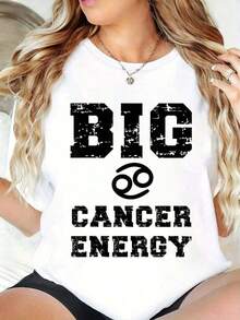 Highly Recommended: Fun Cancer Zodiac Graphic Print T-Shirt, Ideal For June And July Birthdays, 100% Cotton, Medium Stretch Fabric, Round Neck, Short Sleeve, Comfortable For All Seasons, Suitable For Women, Easy To Match. - White - View 8