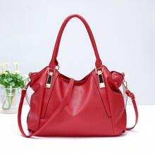 1 buah Tas Tote PU Kasual Modis Warna Merah Polos, Cocok untuk Kerja, Kantor, dan Kehidupan Sehari-hari - Merah - View 7
