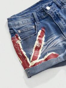 Grunge Punk Shorts vaqueros de cintura baja con estampado de bandera nacional de estilo vintage Y2K sexy para mujeres, para conciertos y festivales de verano - Azul 2 - Ver 3