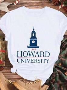 1 camiseta de la Universidad Howard 1867 con estampado del logotipo de la Universidad Howard, ropa casual negra para estudiantes universitarios y exalumnos, primavera-verano, 180g, 100% algodón suave. - Blanco - Ver 2