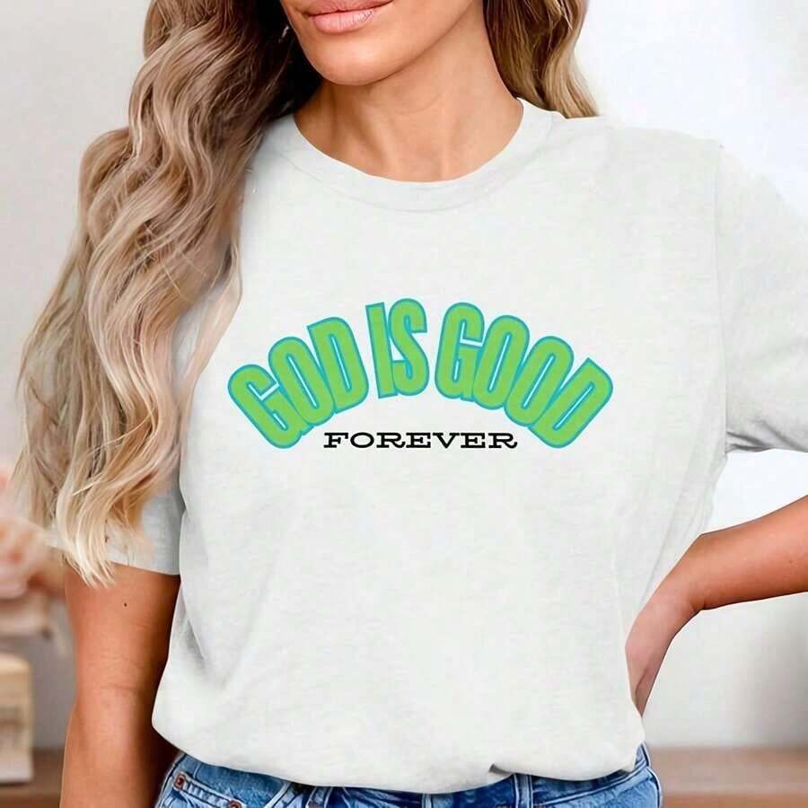 LooseC1AmiS1eta With The Positive Message "God Is Good Forever," Spiritual Inspiration, Faith-Based Inspirational Graphic Top, Christian Religion. This Unisex 220g, 428% Cotton T-Shirt Is Made With Durable, High-Quality Fibers That Adapt To Different Body Types, Offering Comfort And Durability. This Breathable Jacket Is Ideal For All Seasons, From Spring/Summer To Autumn/Winter, Perfect For Holidays And Weekend Outfits. Cotton Women's T-Shirt, Breathable And Sweat-Absorbent Summer Short Sleeve - 白色的 - 查看 1
