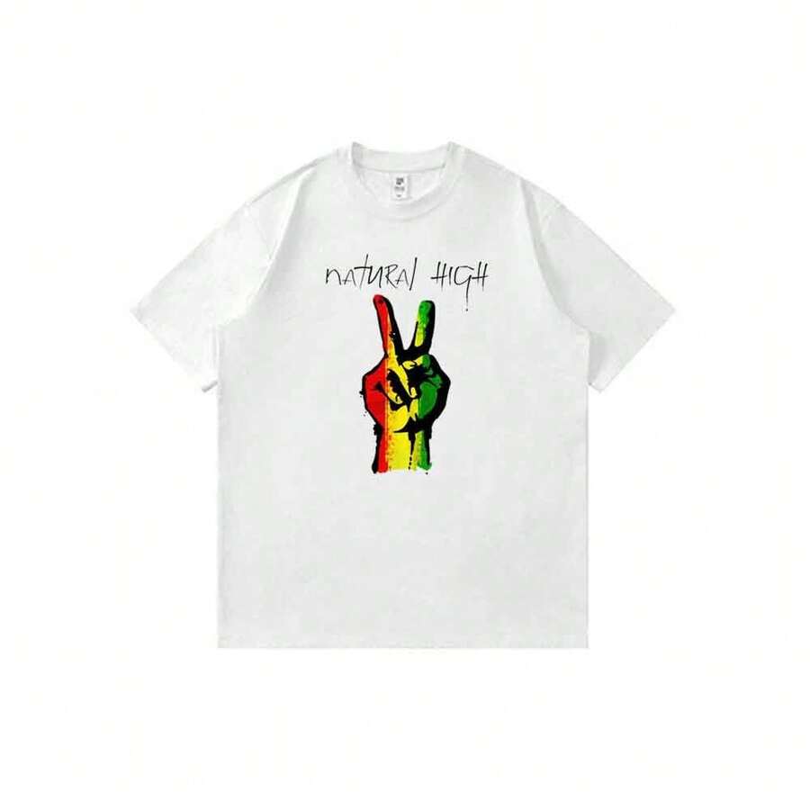 Unisex Summer Casual Short-Sleeved T-Shirt With Y2K Anime Cartoon Print Featuring The Peace Symbol And Natural Reggae Style. - 白色 - 查看 1