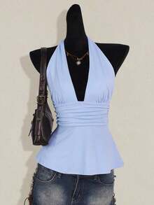 Top de tirantes sin espalda negro tipo babydoll para mujer, diseño de Halloween - Celeste - Ver 1