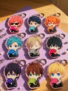 1pc/9pcs Cute Anime Boy And Mushroom Pattern Keychain, Japanese Style Irregular Shaped Acrylic Keychain, With Colorful Hair And Mushroom Details, Suitable For Backpack Decoration, Anime Fan Gift, Back To School, Birthday, Christmas, Valentine's Day, New Year, Anniversary, Party Favor, Graduation And Daily Use - Multicolor - View 3