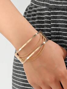 1pc Smooth Opening Stacking Bracelet, Fashionable & Elegant Design For Women - Gold - View 4