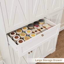 Yanosaku 68" White Pantry Cabinet With Adjustable Shelves, Freestanding Kitchen Hutch With 6 Door Shelves, Storage Drawer & Food Pantry Storage - Xem 4