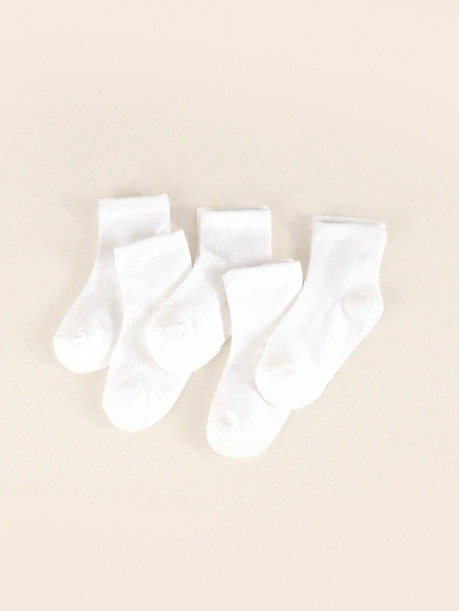 5 Pairs White Socks, Student Socks, Versatile Socks, School Socks, Princess Socks, All Season Socks, Baby Socks, Children Socks - White - View 1