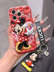 Disney Mickey Mouse Clubhouse Phone Case : 3D Fluffy Pattern Border Protector Phone Soft Phone Case With A Free Cute Mickey Bracelet Chain Lanyard, Mickey, Minnie, Goofy, Donald Duck, Daisy Duck, Pluto, For Apple 17 Promax 17 Pro 16 15 14 13 12 11 Pro Max XS Max X XR Soft Cover Summer Phone Case - 白色 - 查看 5