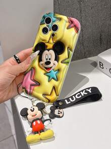 Disney Mickey Mouse Clubhouse Phone Case : 3D Fluffy Pattern Border Protector Phone Soft Phone Case With A Free Cute Mickey Bracelet Chain Lanyard, Mickey, Minnie, Goofy, Donald Duck, Daisy Duck, Pluto, For Apple 17 Promax 17 Pro 16 15 14 13 12 11 Pro Max XS Max X XR Soft Cover Summer Phone Case - White - View 4