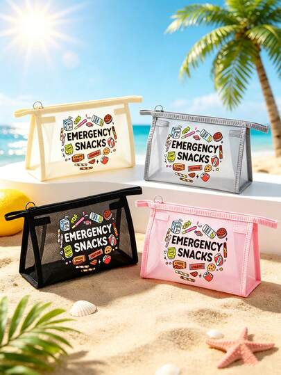 Emergency Snacks Makeup Bag, Transparent Zipper Pouch For Travel, Cute Print Cosmetic & Snack Organizer, Multi-Color Portable Makeup Bag For Daily Use,For Snacks, Cosmetics, Stationery, Perfect For Picnic, Travel, Daily Use,Back-To-School Essentials, Great Gift For Girls, Friends, Women,Anniversary Gifts, Back-To-School Gifts, Teacher'S Day Gifts