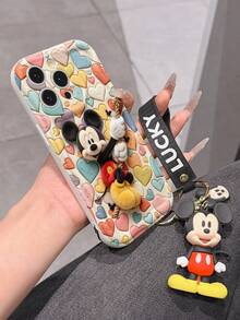 Disney Mickey Mouse Clubhouse Phone Case : 3D Fluffy Pattern Border Protector Phone Soft Phone Case With A Free Cute Mickey Bracelet Chain Lanyard, Mickey, Minnie, Goofy, Donald Duck, Daisy Duck, Pluto, For Apple 17 Promax 17 Pro 16 15 14 13 12 11 Pro Max XS Max X XR Soft Cover Summer Phone Case - 白色 - 查看 6