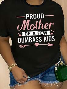 Camiseta estampada para madre de talla, top casual de manga corta y cuello redondo para primavera y verano, ropa de talla para mujeres - Negro - Ver 2