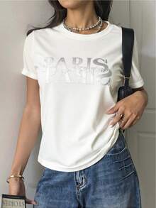 Women's T-Shirts With New York And Paris Print, Classic Short Sleeve Cut, Soft And Lightweight Fabric, Casual Urban Style, Comfortable And Versatile For Daily Looks And Modern Outfits. - 白色 - 查看 5