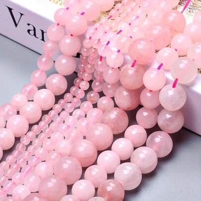 1 Strand Lustrous Genuine Rose Quartz Beads - Loose Round & Versatile - 4-10MM -DIY Bracelet Necklace Pendant Jewelry Accessories Gift Making Handmade Bead Material