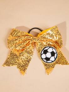 Coletero elástico para el cabello con lazo de lentejuelas bordadas, unicolor, cuentas y diseño de fútbol para la Copa del Mundo - Multicolor - Ver 13