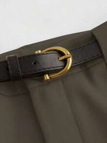 Pantalones rectos de cintura media de unicolor elegante con cinturón, negro, primavera - Granada - Ver 3