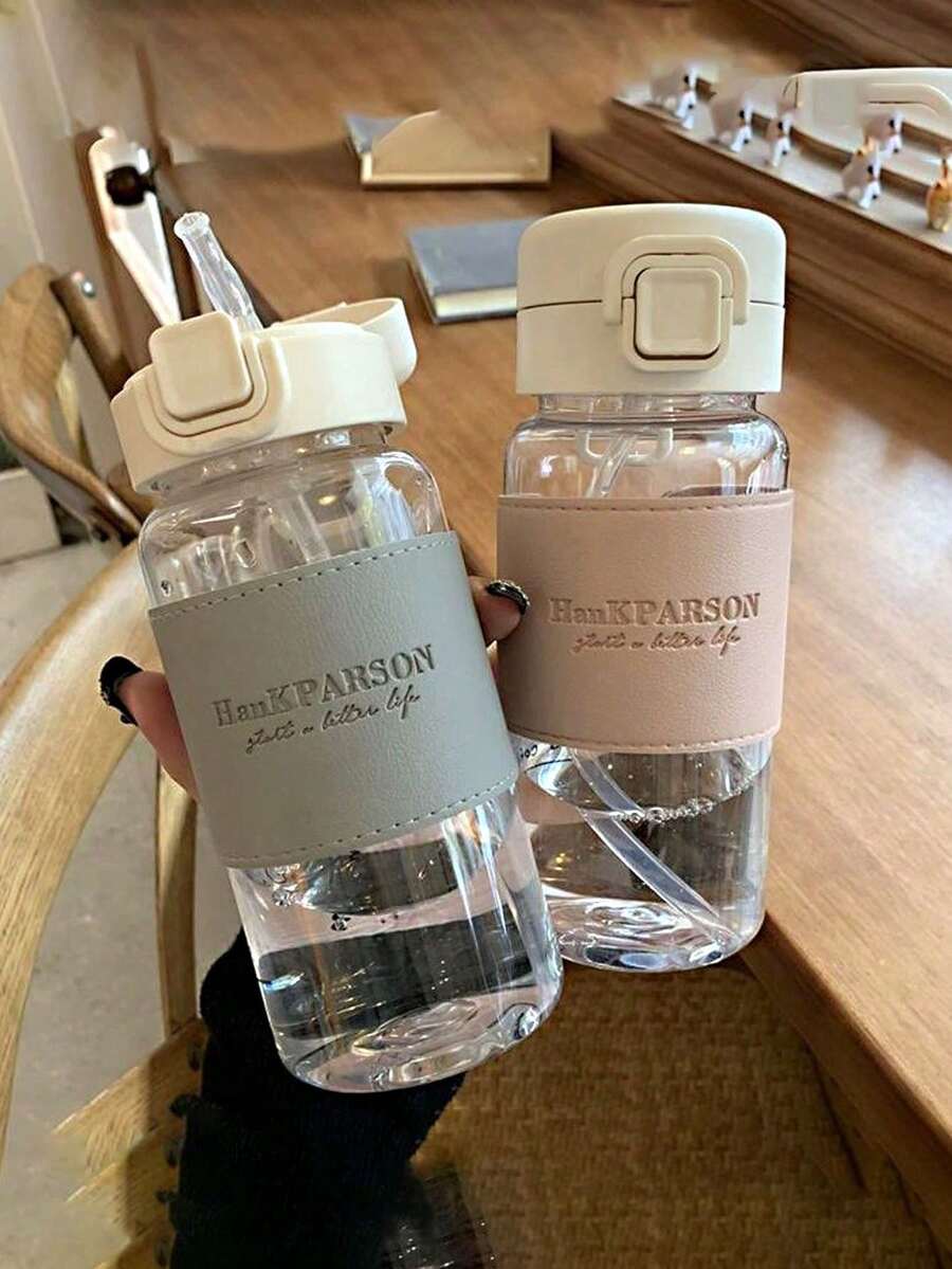 1pc Plastic Water Cup With Straw For -Worthy Students, Both Genders, Heat-Resistant, Japanese-Style, Simple And Fresh For Ladies, Water Bottle, For Outdoor, Camping - Multicolor - View 1