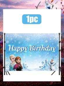 Disney 迪士尼冰雪奇缘生日快乐背景幕布，艾莎和安娜冰蓝色横幅，适用于派对摄影和装饰，这款冰雪奇缘主题生日背景幕布可将您的庆祝活动变成神奇的阿伦黛尔仙境，旨在提升您的派对装饰和摄影效果。背景为闪闪发光的冰蓝色背景，点缀着雪花。 - 背景 - 查看 4