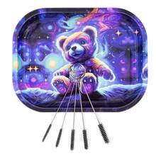 18*14cm Metal Rolling Tray + Cleaning Brush Set. Suitable For Storing Various Items, Smoking Accessories. Metal Material With Interesting Patterns, Easy To Carry. Includes A Multi-Functional Cleaning Brush For Convenient Cleaning And Maintenance. Household Tool, Party Supplies. - Multicolor - View 10