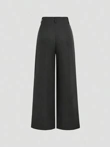 Pantalones anchos plisados de jacquard elegante vintage para mujer, para otoño/invierno - Gris - Ver 2