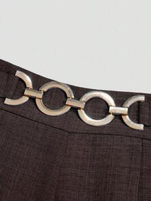 Nuevos pantalones casuales y elegantes para mujer con cintura alta, cremallera lateral, diseño de botones decorativos y pierna acampanada, adecuados para primavera y otoño - Marrón - Ver 6