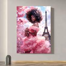 Enmarcado Lienzo decorativo plano 2D, 1 unidad, con marco de . Elegante  con marco de la Torre Eiffel y flores rosas.  con temática parisina de ensueño. Decoración para el hogar y la sala de estar. Ideal para cumpleaños, graduaciones y regalos de Año Nuevo. Listo para colgar. 40 x 60 cm (16 x 24 pulgadas). - Enmarcado - Ver 2