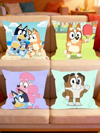  Bluey Themed High-Definition Print Throw Pillow Cover, Crafted From Soft, Breathable Fabric With Vivid, Fade-Resistant Character Artwork. The Invisible Zipper Enables Easy Removal And Cleaning, While Reinforced Stitching Ensures Lasting Durability. Ideal For Sofas, Beds Or Themed Spaces, Adding Playful Charm To Any Room.
