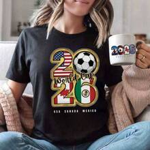 Camiseta unisex de manga corta, diseño de la Copa Mundial de Fútbol 2026, estilo casual y holgado para hombre y mujer, playeras hombre, spiderman, ,  mujer, romwe men, boho chic, regalos para maestros, camiseta de mujer, ropa curvy para hombre, y2k - Negro - Ver 1