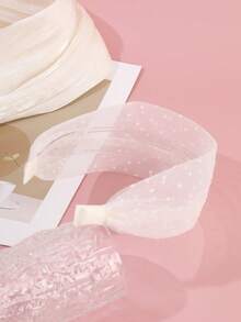 1 chiếc băng đô ren lưới chấm bi - trắng - Xem 4