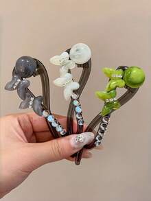 1pc Green Tulip Twist Hair Clip, Rhinestone Decor Banana Hair Barrette, Elegant Floral Hair Accessory For Women - Multicolor - View 3