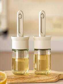 1-Piece 2-In-1 Oil Dispenser - With Brush, Glass Olive Oil And Sauce Dispenser Bottle, Kitchen Cooking Oil Brush With Adjustable/Retractable Silicone Paint Brush And Lock Cap, Suitable For Kitchen Cooking, Vinegar, Sauce, Grilling, Frying - A - View 2