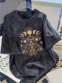 Women's T-Shirt: A High-Quality, Modern Printed T-Shirt Made Of Pure Cotton, Vintage Brand, Popular For Everyday Wear, A Holiday Gift, The Perfect Present - 230g Washed Cotton T-Shirt For Casual Wear. - 杏色 - 查看 11