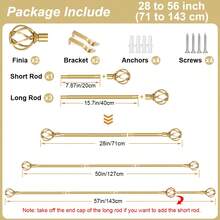 1 Set - Barra de cortina de 28-158 pulgadas con remates en forma de jaula retorcida, juego de barras de cortina ajustable con soportes, adecuado para decoración de dormitorio y cocina, diámetro de barra de 5/8 pulgadas, de gran resistencia - Diseño retro calado - dorado - Ver 16