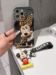 Disney Mickey Mouse Clubhouse Phone Case : 3D Fluffy Pattern Border Protector Phone Soft Phone Case With A Free Cute Mickey Bracelet Chain Lanyard, Mickey, Minnie, Goofy, Donald Duck, Daisy Duck, Pluto, For Apple 17 Promax 17 Pro 16 15 14 13 12 11 Pro Max XS Max X XR Soft Cover Summer Phone Case - White - View 3