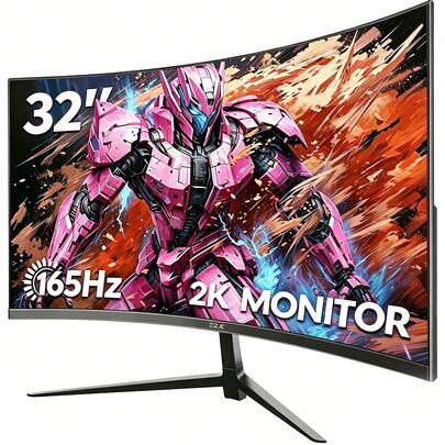 GAWFOLK 32 Inch 2K 165Hz Curved Gaming Monitor QHD 2560x1440 1ms AMD FreeSync Premium Ultra Slim Bezel USB C Port For Laptop. Computer Monitor For Office And Game With Low Blue Light And Flicker Free Technology. Tilt Adjustable And VESA Mountable. Perfect For PC Gaming, Home Office, Movie Watching. Ideal Graduation Or Father's Day Gift For Gamers And Professionals. Also Available In 27 Inch. Monitor Gaming Monitor Computer Monitor PC Monitor Portable Monitor TV Alternative