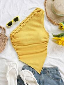 Blusa asimétrica del cuello para mujer para vacaciones de verano - Amarillo - Ver 3