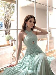 Women's Elegant Sexy Multi-Layer Ruffle Patchwork Design Fashionable Flared Lightweight Luxury Solid Color Dress, Elegant Sexy Party Hollow Out Sequin Patchwork Wedding - Mint Green - View 1