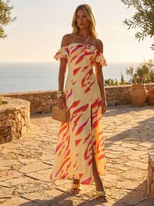 Dancing Leopard Đầm maxi Arianna nhiều màu sắc cổ yếm tay bồng xẻ tà, trang phục mùa hè cho nữ, đầm dự tiệc cưới, đầm đi nghỉ mát, đầm dự tiệc ngoài trời, đầm hẹn hò, đầm dạ hội, đầm dự các dịp đặc biệt. - Nhiều màu - Xem 1
