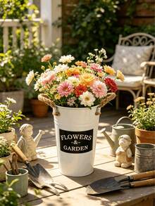1/3/5 Stücke klassischer Metalleimer mit Griff, minimalistischer Stil, vielseitig, Umarmungseimer, geeignet für Partygeschenke, Blumen, Garten, getrocknete Blumen, Vase für frische Blumen, Blumeneimer für Heimdekoration, Blumen nicht enthalten - Weiß mit Griff - Übersicht 10