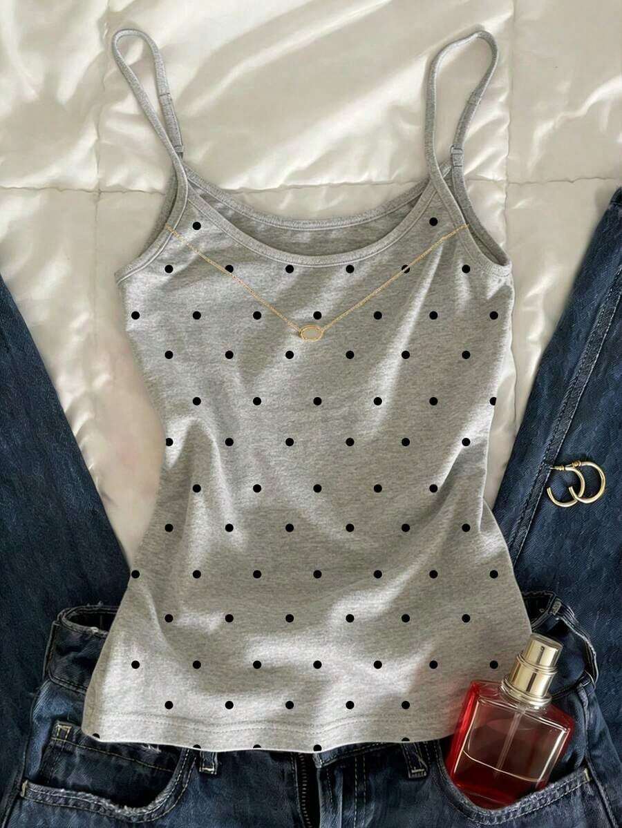 Camiseta de tirantes de lunares versátil y casual para el verano - Gris - Ver 1