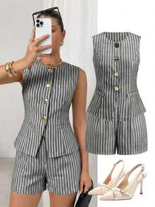 Traje elegante de oficina para mujer en amarillo claro/crema - Blanco y Negro - Ver 9