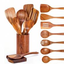 1 pieza Utensilio de cocina de madera, Espátula de madera, Herramienta de cocina de madera, Espátula para sartén antiadherente - Marrón - Ver 2