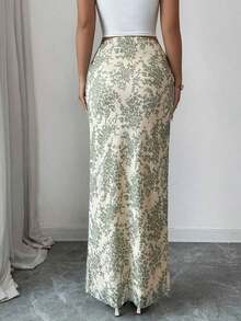 Falda ajustada de malla con estampado de leopardo para mujer, ropa de otoño - Verde - Ver 2