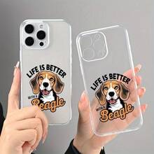 A Transparent Phone Case With A Beagle Dog Design Printed Using UV Technology, Suitable For Various Models, Including 16, 13, 12, 11 And 7/8. - 黑色 - 查看 3