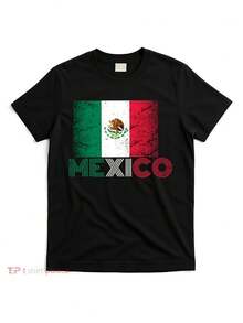 Vintage Mexican Flag T-Shirt - Retro Distressed Graphic Tee With Eagle, Snake, And Cactus Design, Soft And Breathable Fabric, Regular Fit, Unisex Casual T-Shirt For Men And Women, Machine Washable, For All Occasions, Mexican T-Shirt, Everyday Wear, Classic Crew Neck, Durable Print, Printed T-Shirt, For Streetwear Lovers, Urban Fashion, High-Quality Print, For Urban Style Enthusiasts - 黑色 - 查看 10