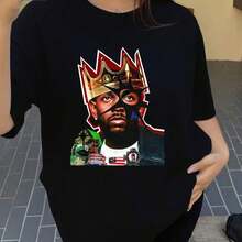 Women's Plus Size Hip Hop Graphic T-Shirt - White, Crew Neck, With Rapper Crown Print And Bold Design, Machine Washable, Streetwear For Concerts And Festivals - 黑色 - 查看 6