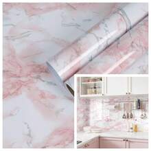 1 cuộn giấy dán tường giả đá cẩm thạch hồng trắng, kích thước 15,7in x 118in, chống thấm nước, có thể tháo rời, dùng cho mặt bàn bếp, tủ bếp, tường và đồ nội thất. - C - Xem 2