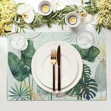 18*11.81 Inch (45*30cm) Tropical Monstera Leaf Print Rectangular Placemats, Available In 1/2/4/6/8/30 Sets, Made Of 100% Polyester With Non-Slip And Heat-Resistant Properties, Machine Washable, Hand Washable And Dry Cleanable, Ideal For Daily Dining And Home Decor, Perfect For Tropical And Boho Style Enthusiasts - Multicolor - View 10