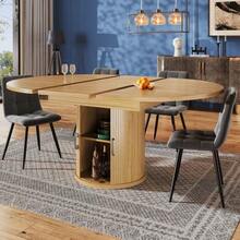 Large, Small, Small, Balkontisch, Large Tischplatte Runder Esstisch, Large Oval, 118-158 Cm, Platz Für Bis Zu 6 Personen, Holzfarbe - Natural - View 3